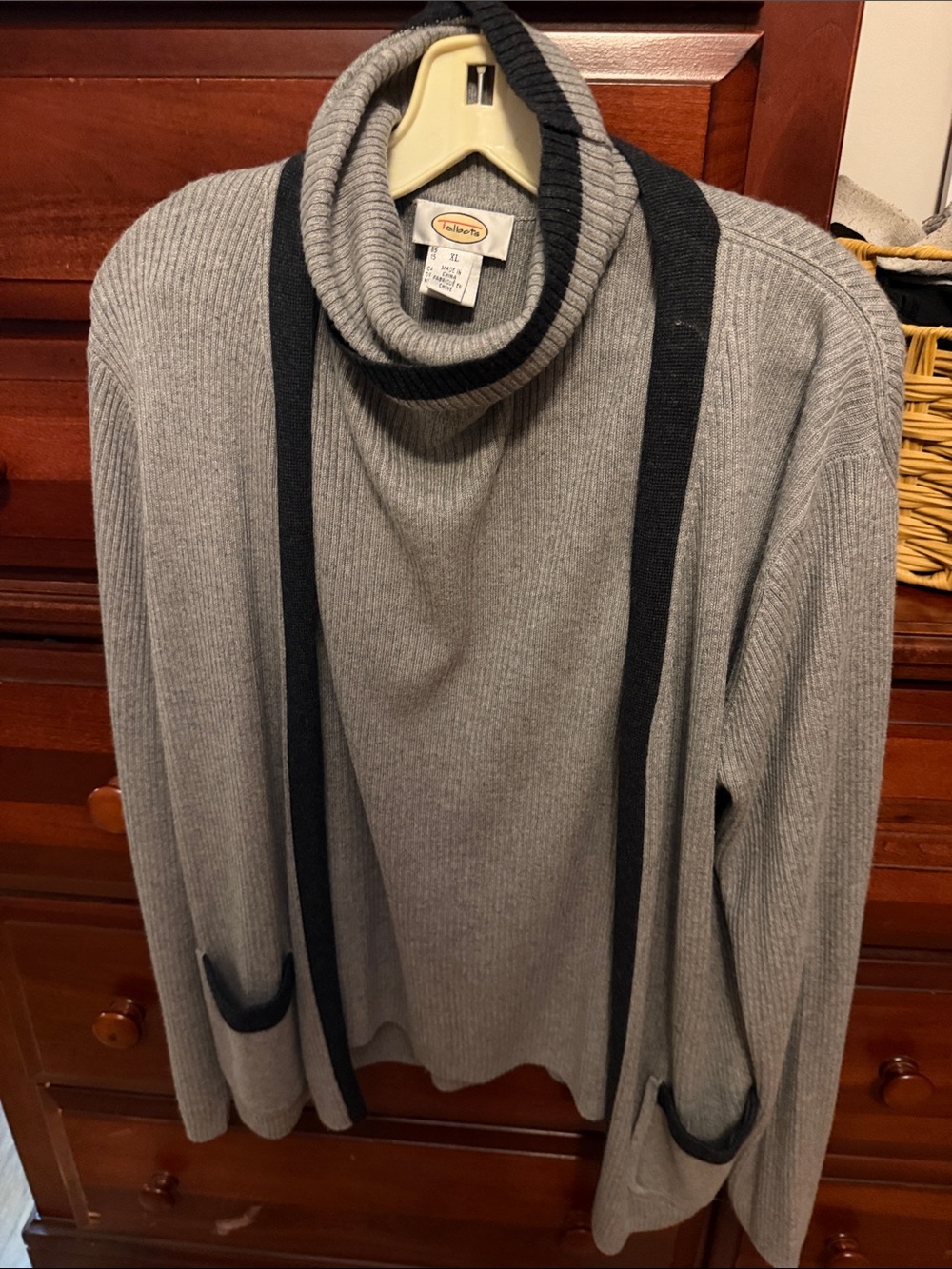 2 pieces Talbots Gray Ribbed Turtleneck Sweater with Black Trim